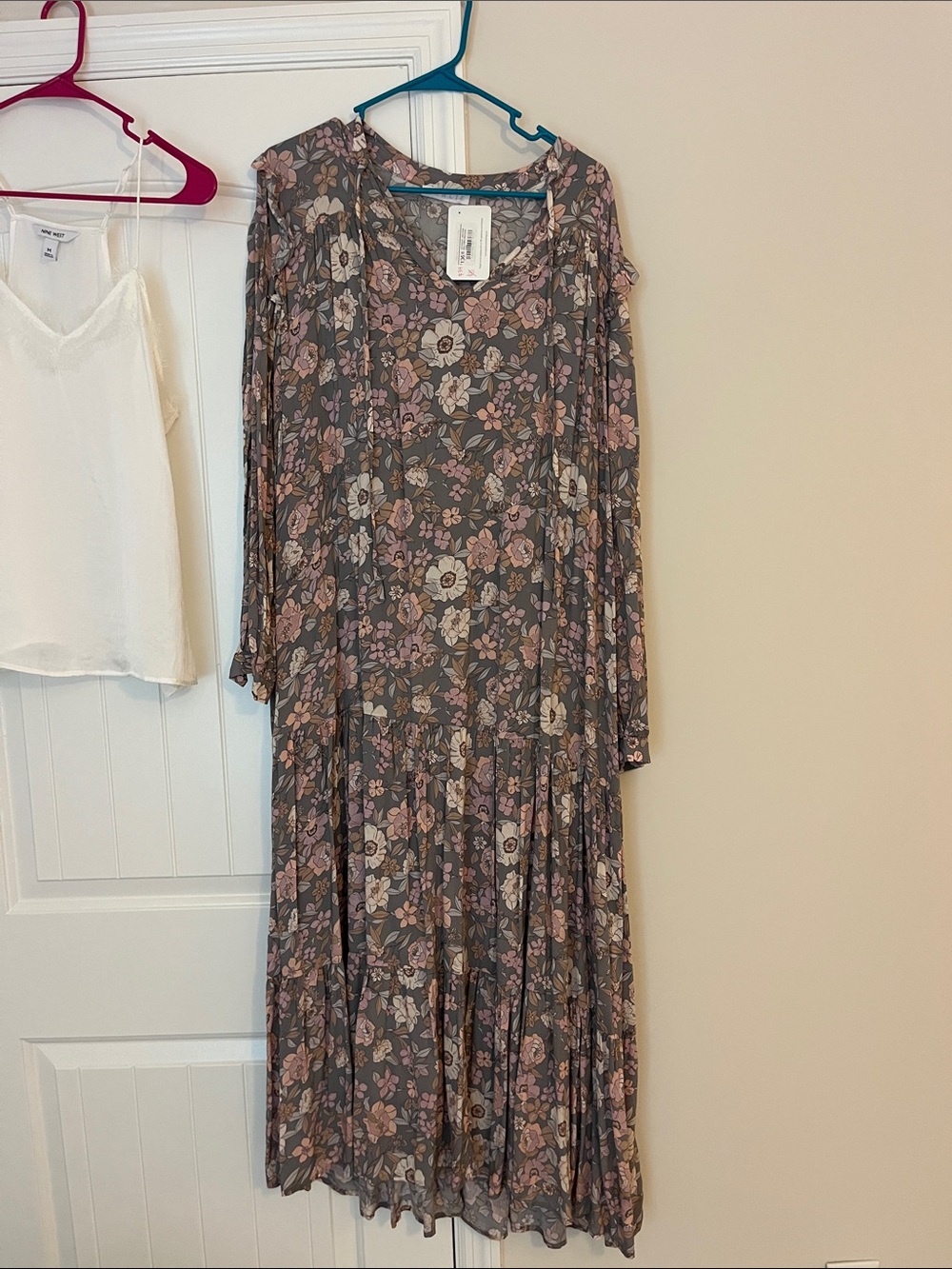 Karlie Gray Floral Long Sleeve Tiered Midi Dress